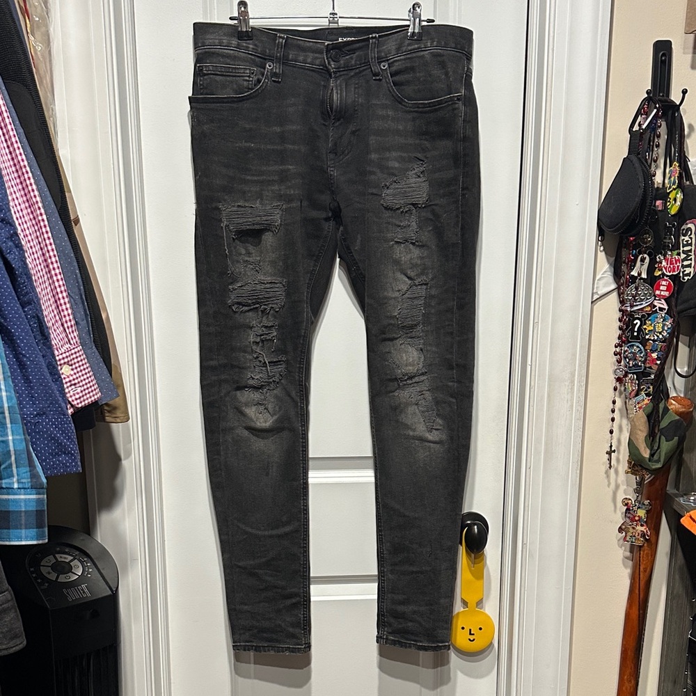 Express Men's Distressed Black Jeans